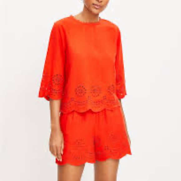 LOFT Other - LOFT Burnt Orange Linen Blend Matching Set Eyelet Pattern size L